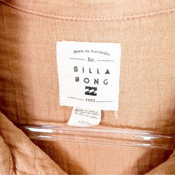 BILLABONG ORANGE CRINKLE GAUZE BUTTON FRONT LONG SLEEVE BLOUSE WOMENS SMALL - Picture 3 of 12